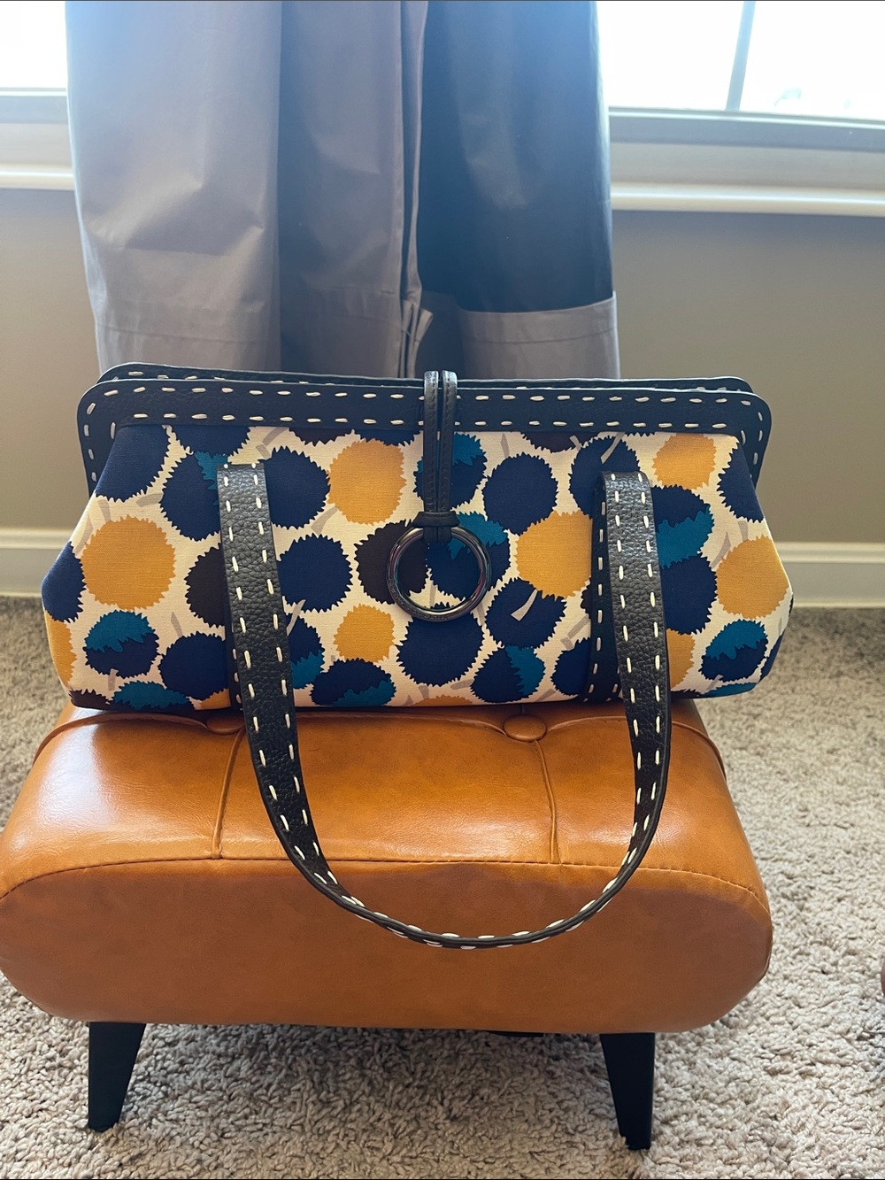 BCBGMaxAzria Navy, Mustard & Teal Dot-Print Shoulder Bag